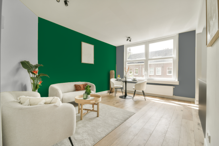 woonkamer met neutrale kleuren en Ral 6029