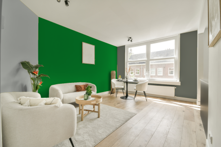 woonkamer met neutrale kleuren en Ral 6037