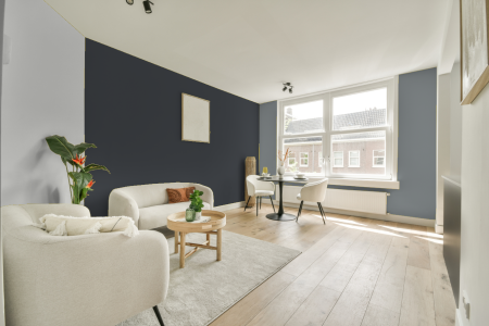 woonkamer met neutrale kleuren en Ral 7024