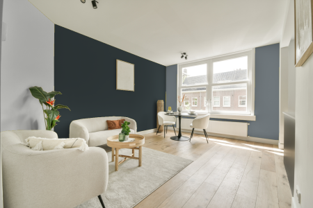 woonkamer met neutrale kleuren en Ral 7026