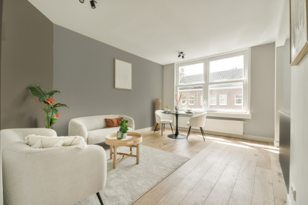 woonkamer met neutrale kleuren en Ral 7032