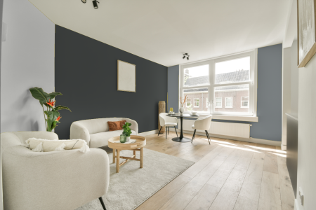 woonkamer met neutrale kleuren en Ral 7043