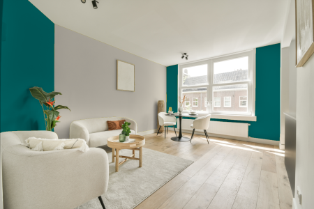 apartement met de kleur Ral 5021 op de muren